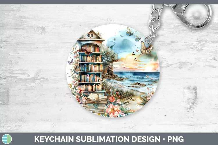 Watercolor Books Beach Keychain Sublimation Keyring Designs
