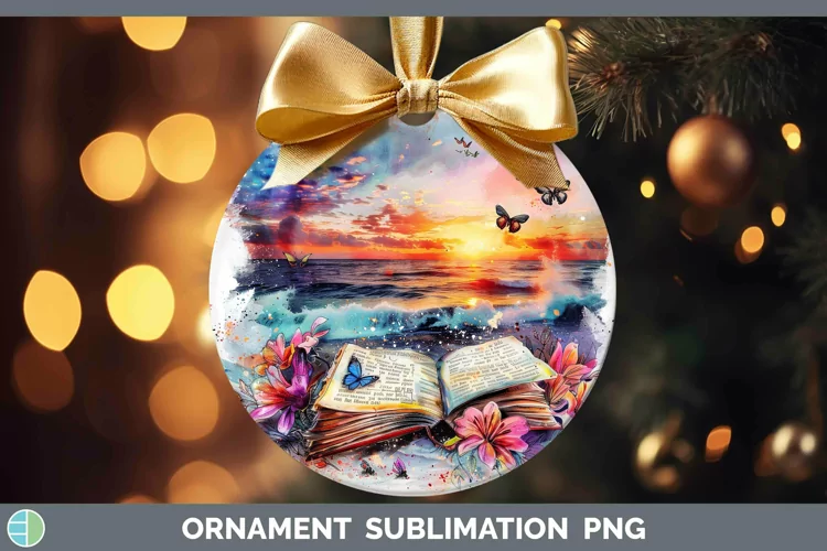 Watercolor Books Beach Ornament Sublimation Bauble Designs