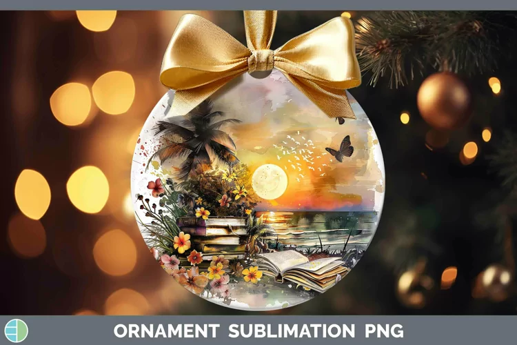 Watercolor Books Beach Ornament Sublimation Bauble Designs