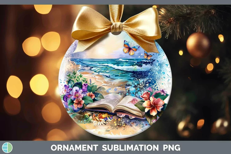 Watercolor Books Beach Ornament Sublimation Bauble Designs