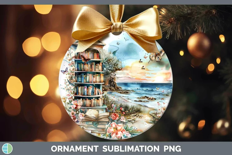 Watercolor Books Beach Ornament Sublimation Bauble Designs