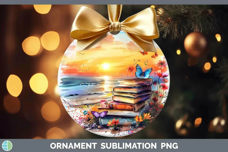 Watercolor Books Beach Ornament Sublimation Bauble Designs
