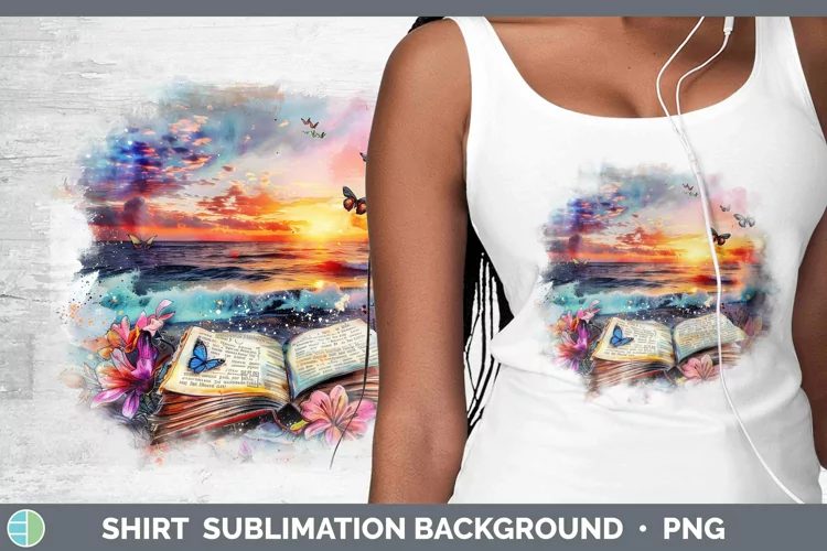 Watercolor Books Beach Shirt Sublimation Sublimation Backgro