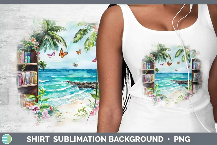Watercolor Books Beach Shirt Sublimation Sublimation Backgro