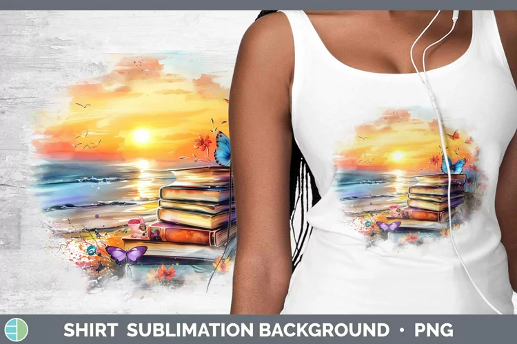 Watercolor Books Beach Shirt Sublimation Sublimation Backgro