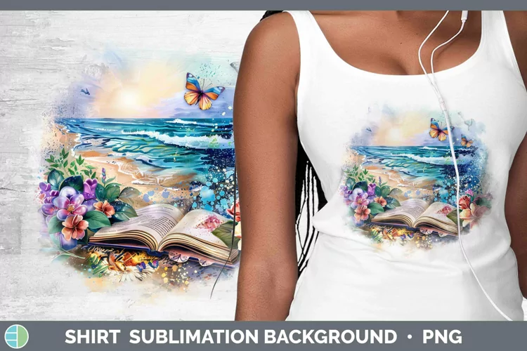 Watercolor Books Beach Shirt Sublimation Sublimation Backgro