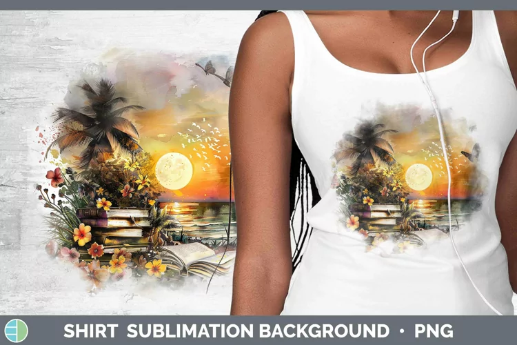 Watercolor Books Beach Shirt Sublimation Sublimation Backgro