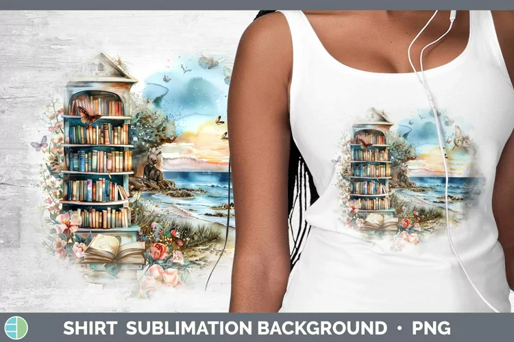 Watercolor Books Beach Shirt Sublimation Sublimation Backgro