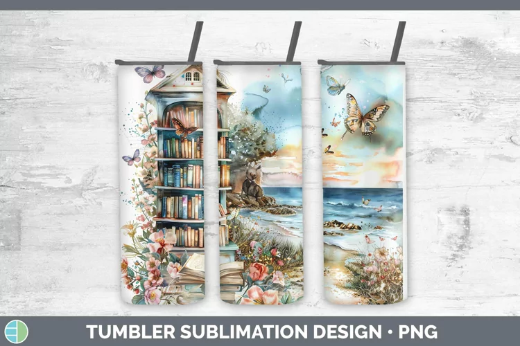 Watercolor Books Beach Tumbler Sublimation 20 oz Skinny Tumb