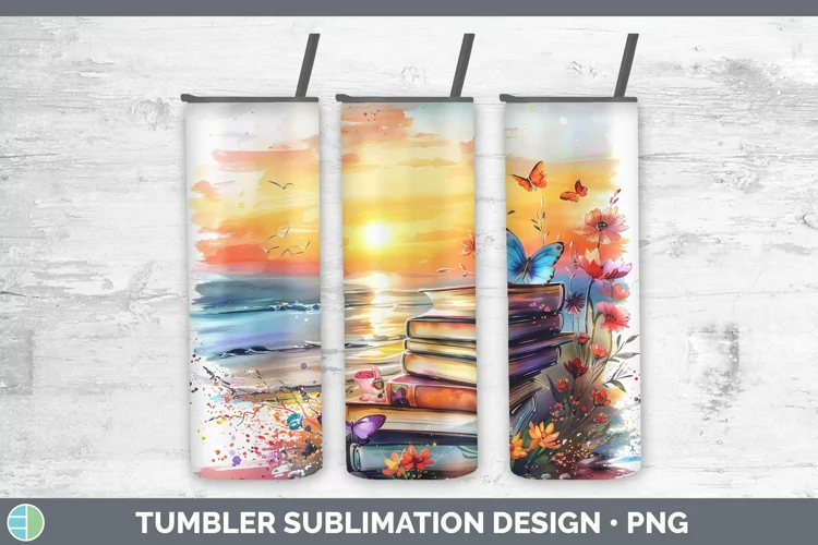 Watercolor Books Beach Tumbler Sublimation 20 oz Skinny Tumb
