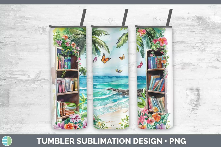 Watercolor Books Beach Tumbler Sublimation 20 oz Skinny Tumb