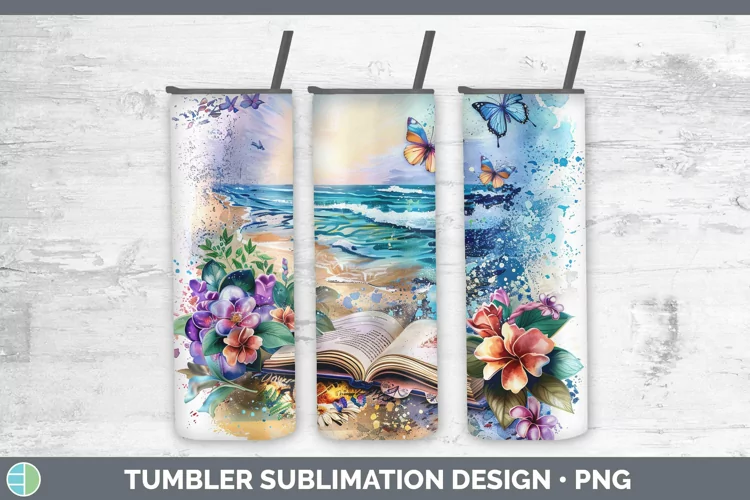 Watercolor Books Beach Tumbler Sublimation 20 oz Skinny Tumb