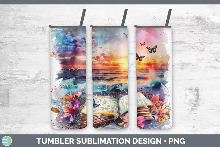 Watercolor Books Beach Tumbler Sublimation 20 oz Skinny Tumb