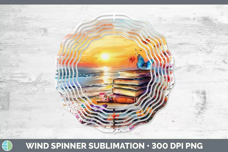 Watercolor Books Beach Wind Spinner Sublimation Spinner Desi