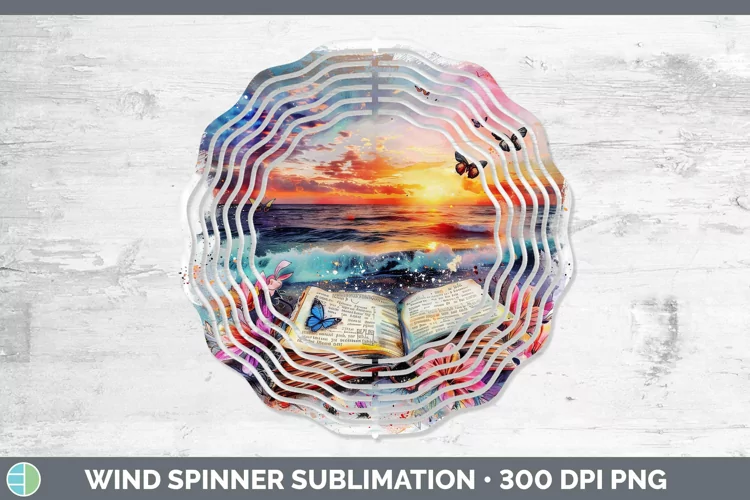 Watercolor Books Beach Wind Spinner Sublimation Spinner Desi
