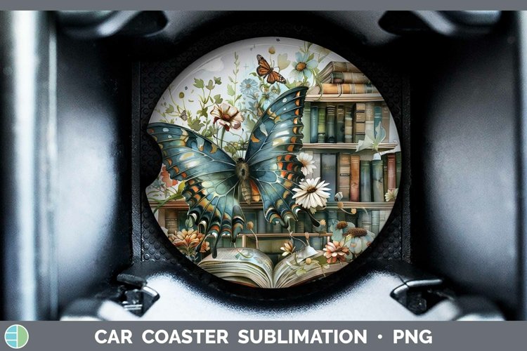 Watercolor Books Butterfly Car Coaster Sublimation Coaster D