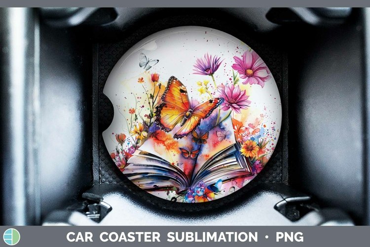 Watercolor Books Butterfly Car Coaster Sublimation Coaster D