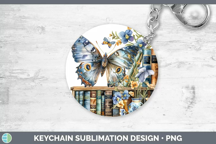 Watercolor Books Butterfly Keychain Sublimation Keyring Desi