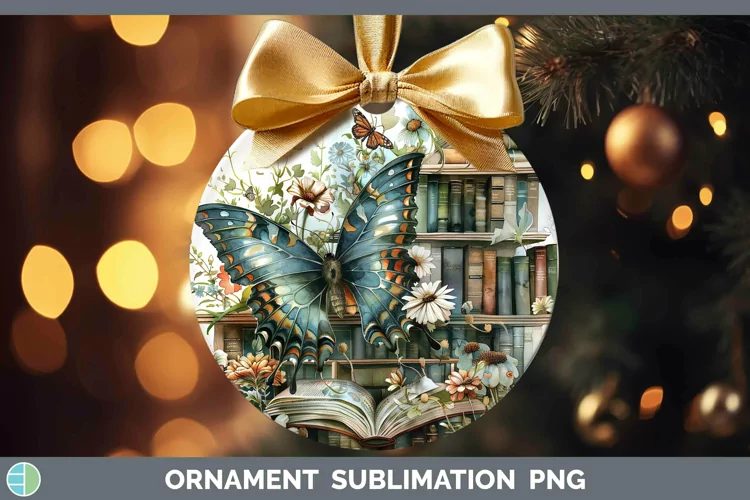 Watercolor Books Butterfly Ornament Sublimation Bauble Desig