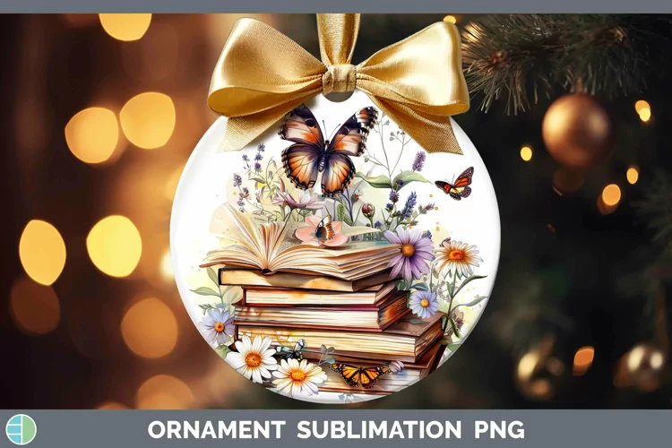 Watercolor Books Butterfly Ornament Sublimation Bauble Desig