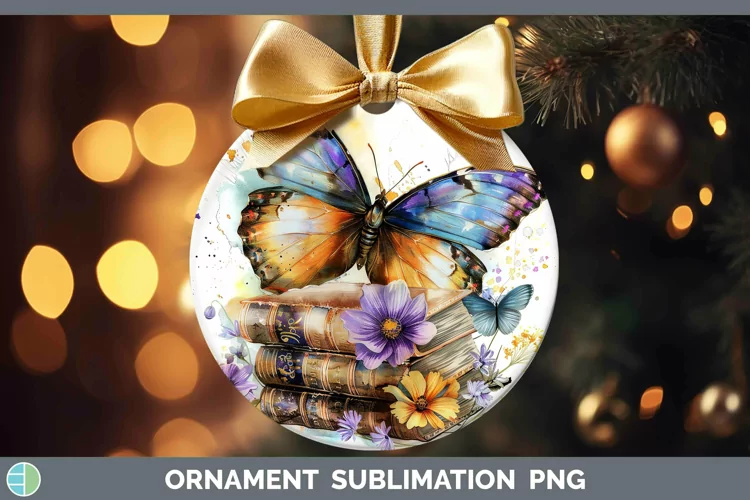 Watercolor Books Butterfly Ornament Sublimation Bauble Desig