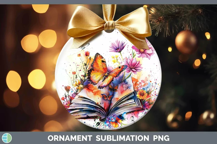 Watercolor Books Butterfly Ornament Sublimation Bauble Desig