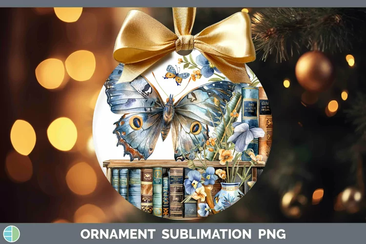 Watercolor Books Butterfly Ornament Sublimation Bauble Desig