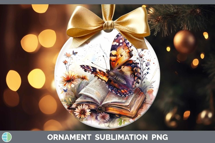 Watercolor Books Butterfly Ornament Sublimation Bauble Desig