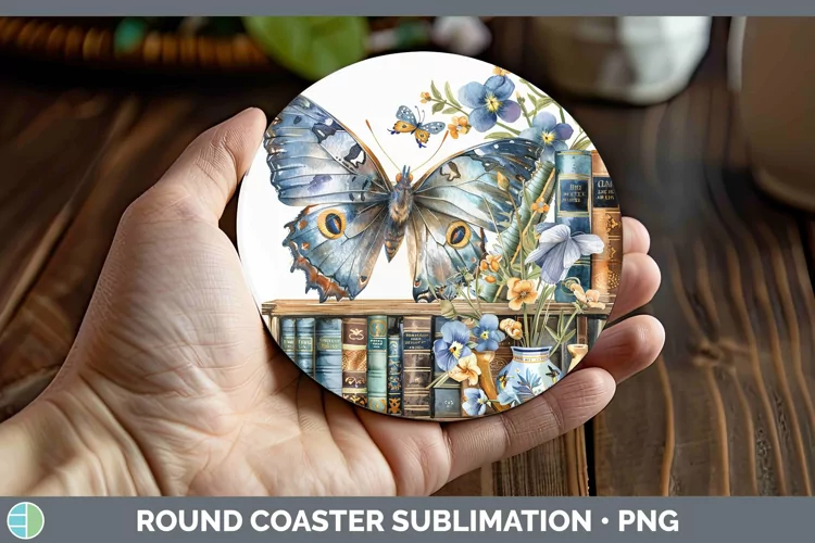Watercolor Books Butterfly Round Coaster Sublimation Coaster