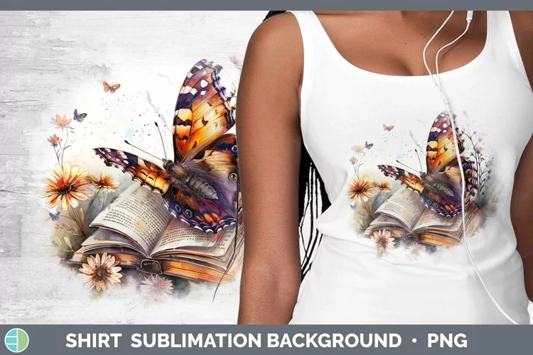 Watercolor Books Butterfly Shirt Sublimation Sublimation Bac