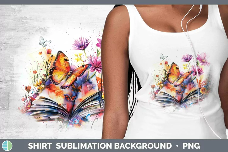 Watercolor Books Butterfly Shirt Sublimation Sublimation Bac