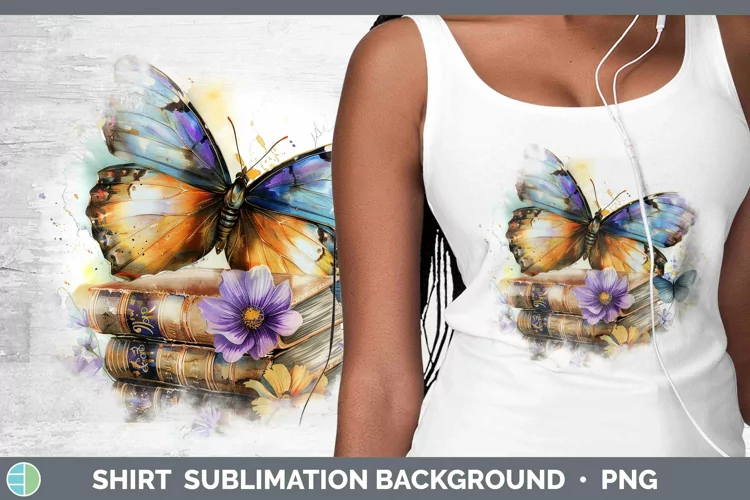 Watercolor Books Butterfly Shirt Sublimation Sublimation Bac