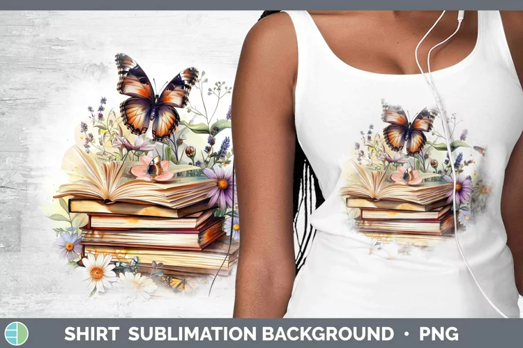 Watercolor Books Butterfly Shirt Sublimation Sublimation Bac