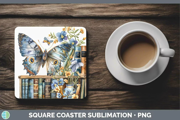 Watercolor Books Butterfly Square Coaster Sublimation Coaste