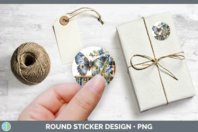 Watercolor Books Butterfly Stickers | Round Labels Designs