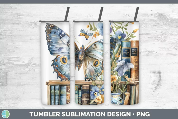 Watercolor Books Butterfly Tumbler Sublimation 20 oz Skinny