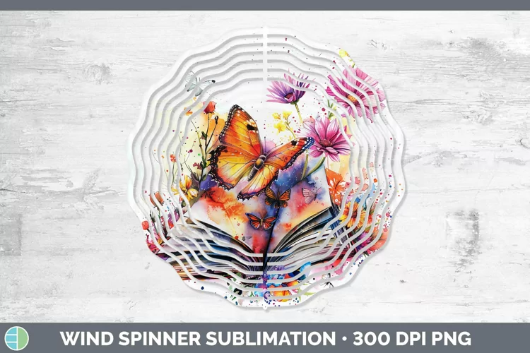 Watercolor Books Butterfly Wind Spinner Sublimation Spinner