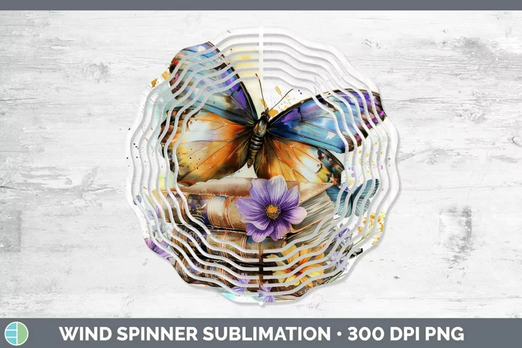 Watercolor Books Butterfly Wind Spinner Sublimation Spinner