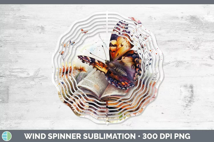 Watercolor Books Butterfly Wind Spinner Sublimation Spinner