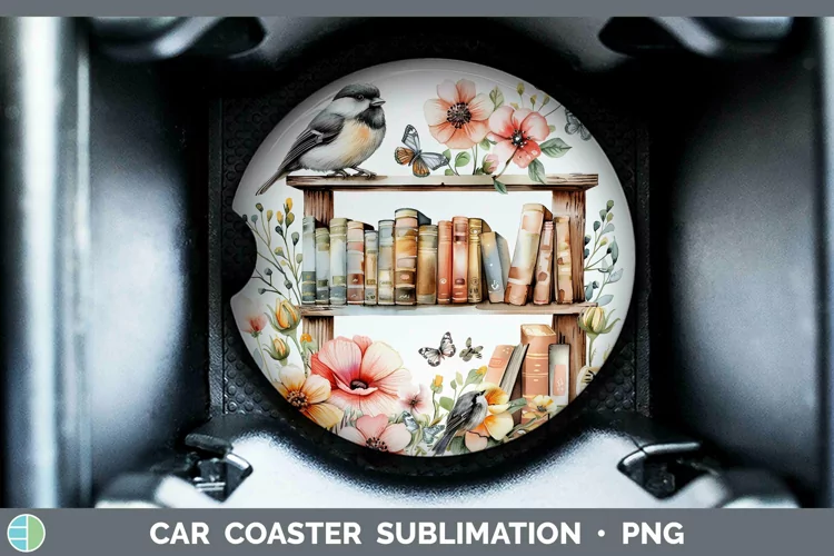 Watercolor Books Chickadee Car Coaster Sublimation Coaster D