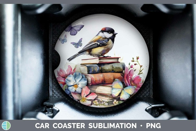 Watercolor Books Chickadee Car Coaster Sublimation Coaster D