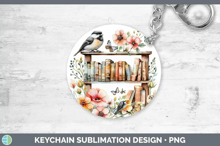 Watercolor Books Chickadee Keychain Sublimation Keyring Desi