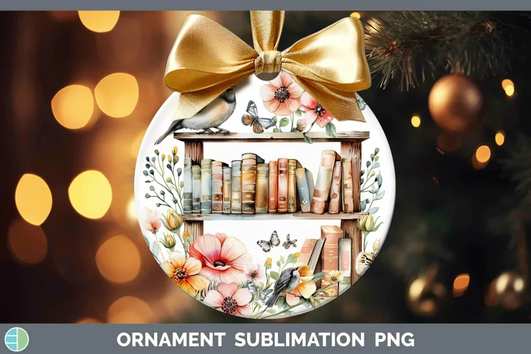 Watercolor Books Chickadee Ornament Sublimation Bauble Desig