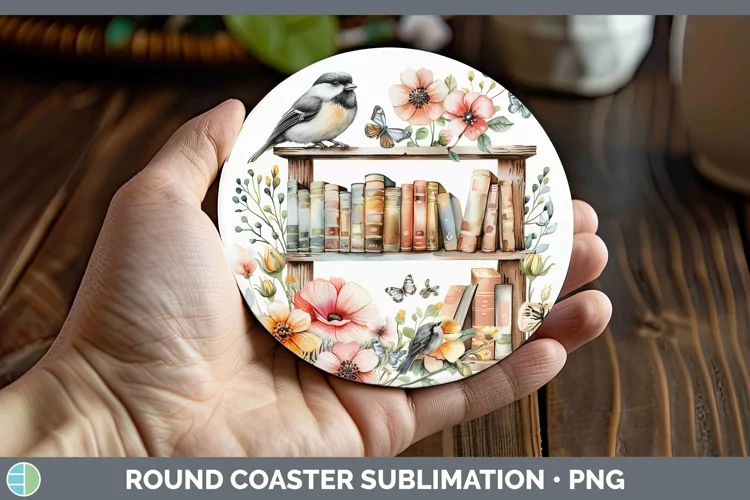 Watercolor Books Chickadee Round Coaster Sublimation Coaster