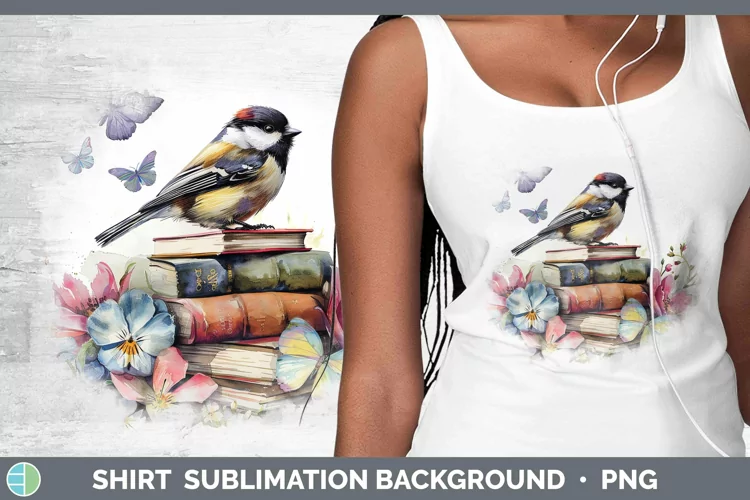 Watercolor Books Chickadee Shirt Sublimation Sublimation Bac