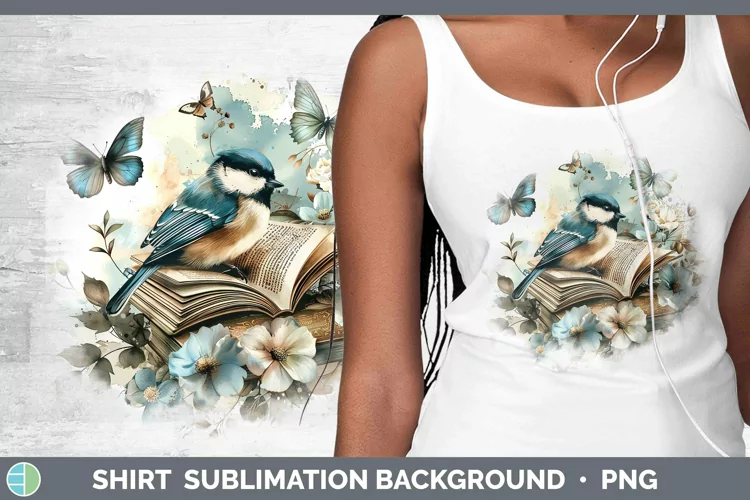 Watercolor Books Chickadee Shirt Sublimation Sublimation Bac