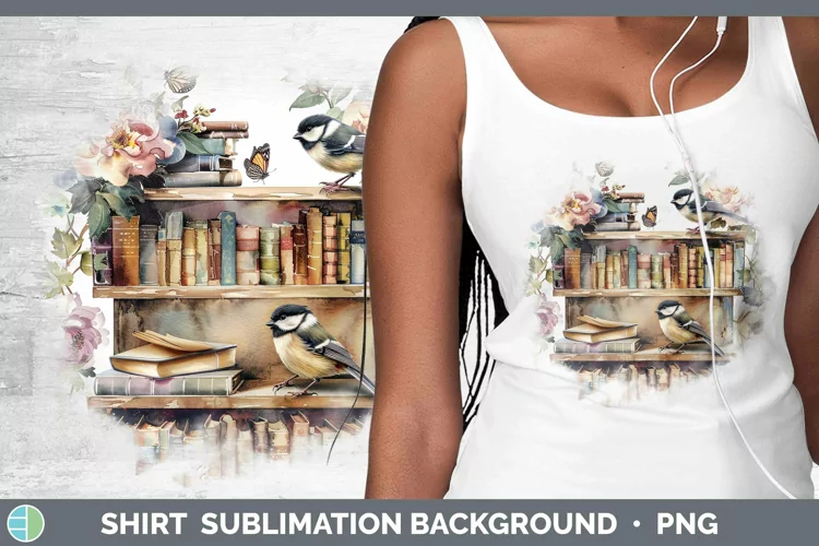 Watercolor Books Chickadee Shirt Sublimation Sublimation Bac