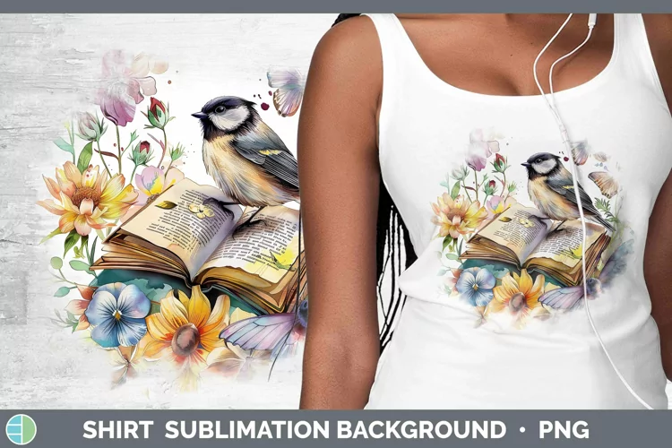 Watercolor Books Chickadee Shirt Sublimation Sublimation Bac