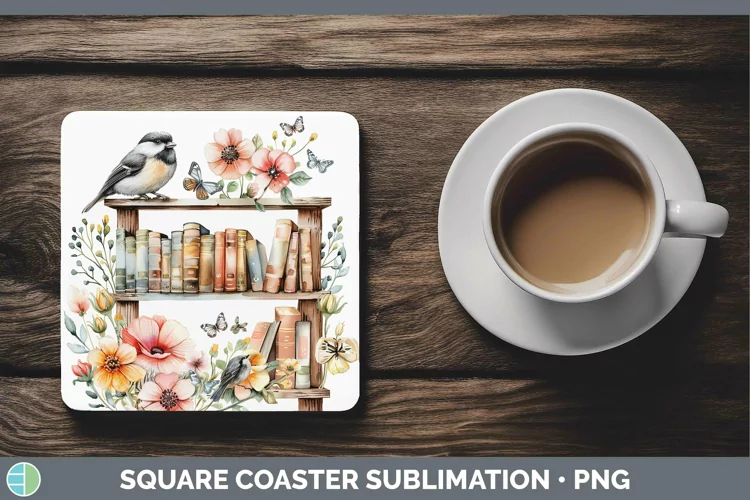 Watercolor Books Chickadee Square Coaster Sublimation Coaste