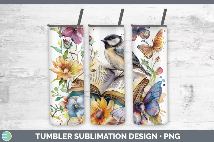 Watercolor Books Chickadee Tumbler Sublimation 20 oz Skinny